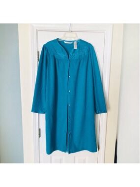Vintage Vibrant Teal Jasmine Rose Snapfront Robe Housecoat Coastal Grannycore